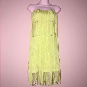 strapless lace fringe formal dress with rhinestones